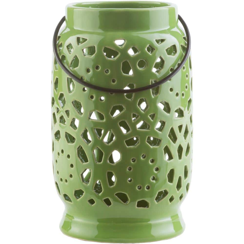 【グリーンキャップ】クローライトinクォーツ スイス産 72×54×30mm Artistic Weavers Kimba 9.4 in. Grass Green Ceramic Lantern