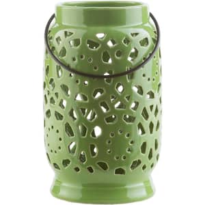 Kimba 9.4 in. Grass Green Ceramic Lantern