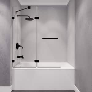 Pacific 48 in. W x 58 in. H Pivot Frameless Bathtub Door in Matte Black with Clear Glass
