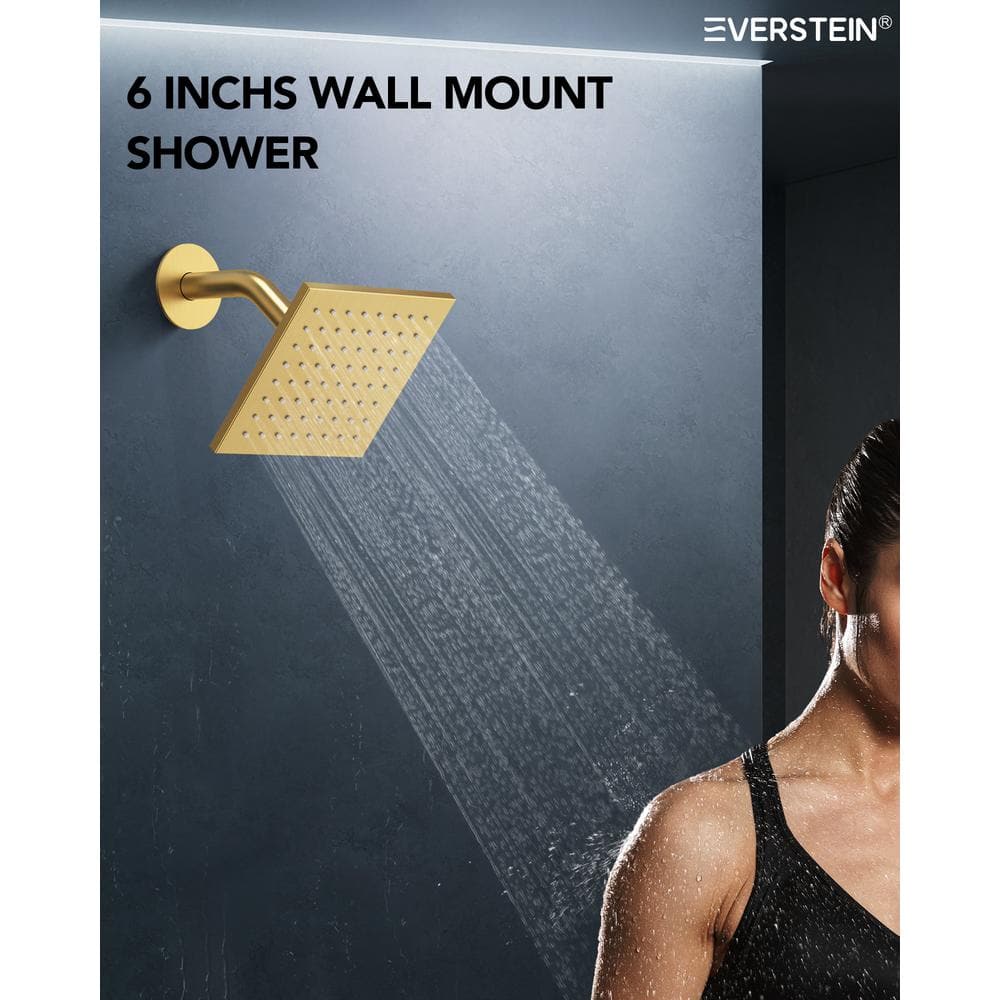 Brushed Gold LED Thermostatic Shower System with 12" Rainfall Head and Body Jets
