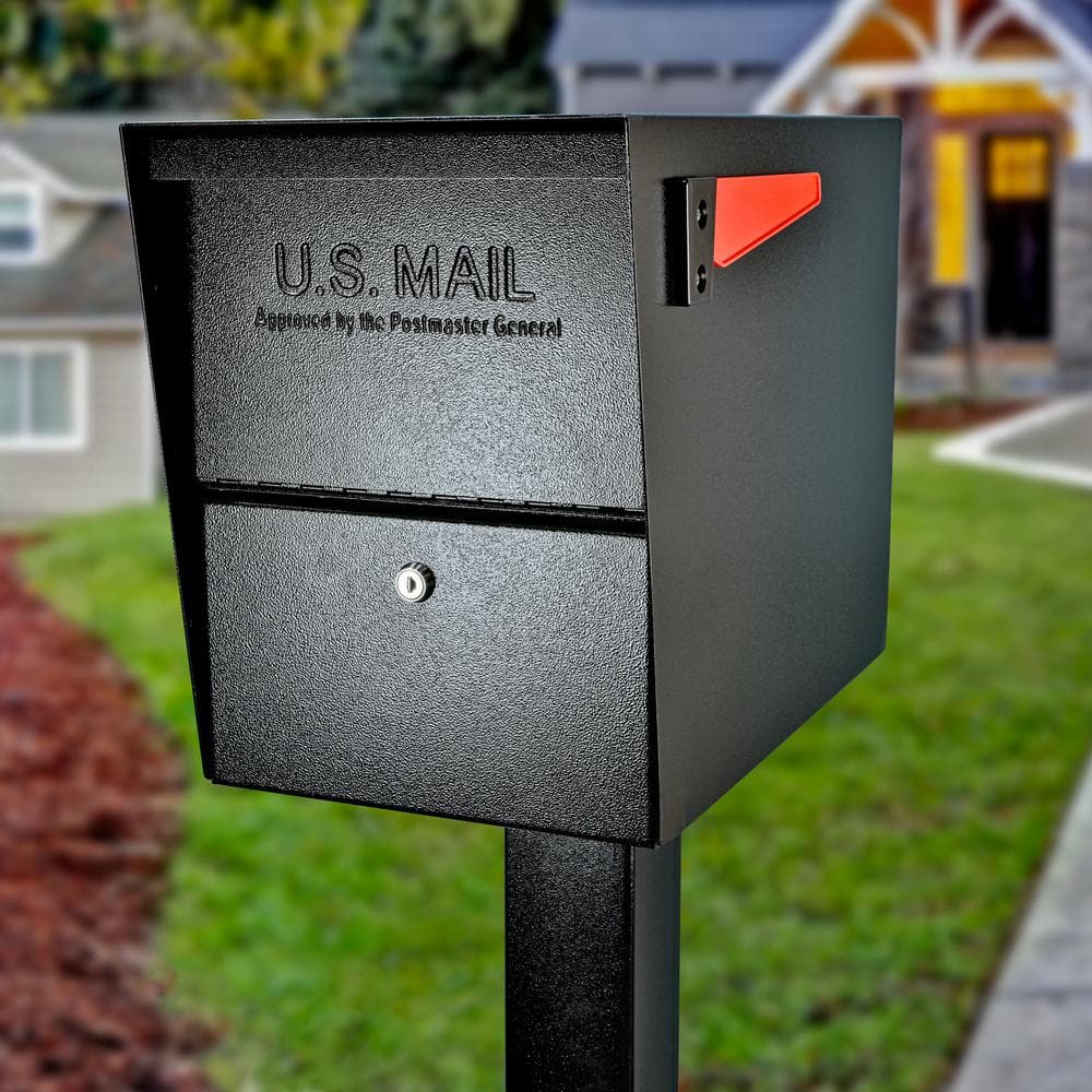 Black Steel Locking Post-Mount Security Mailbox