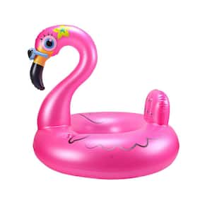 43 in. Inflatable Solar Powered Flamingo Swimming Pool Tubes with Lights and Handles for Pool, Lake, Beach Parties