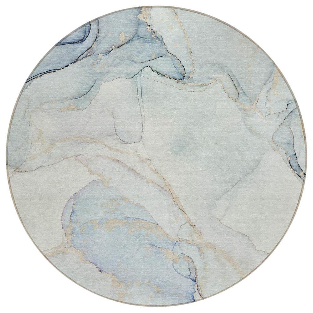 Beige and Blue 8 ft. Round Woven Abstract Polyester Round Indoor/Outdoor Area Rug price history on PriceWatchPro