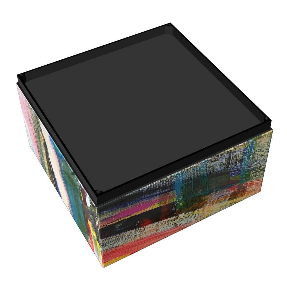 Abstract Multicolor Glass and Wood Cocktail Table