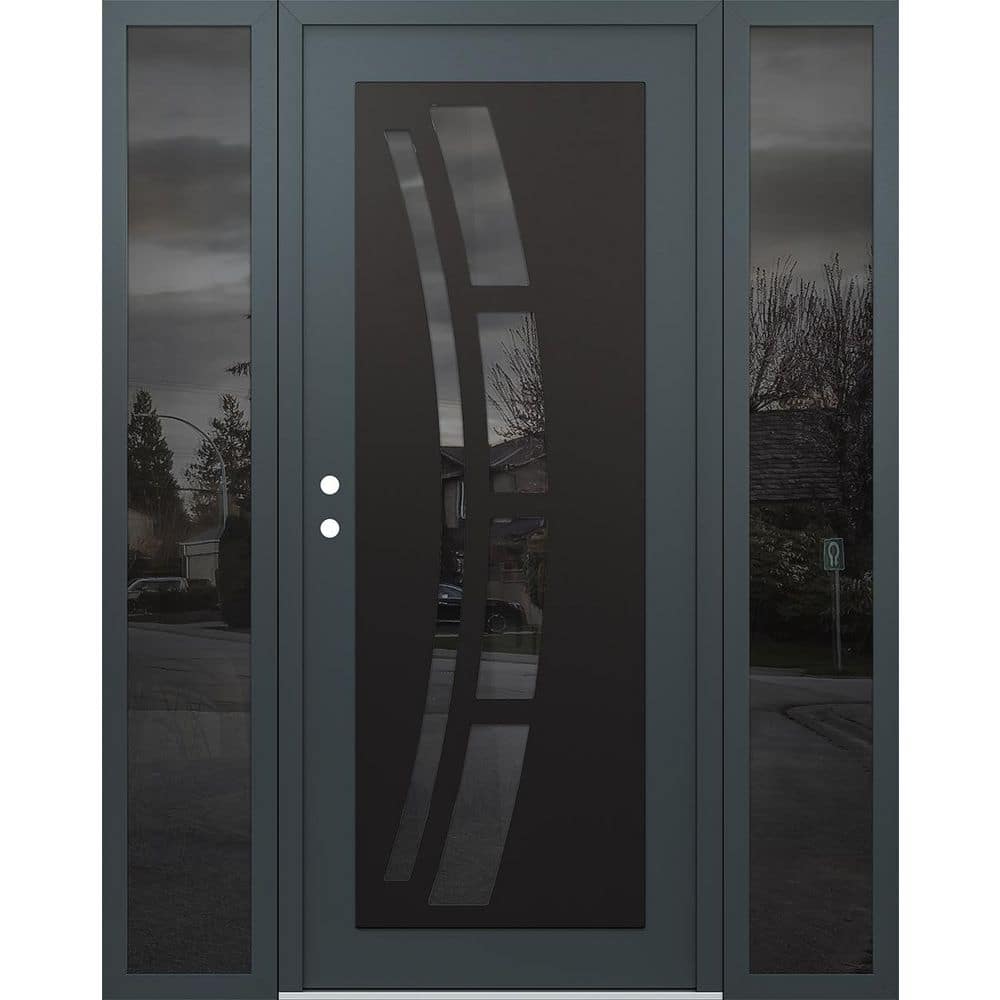 C12 60 in. x 80 in. Black P Right-Hand/Inswing Mirrored Glass Anth/Anth 2 Sidelite Steel Prehung Front Door price history on PriceWatchPro