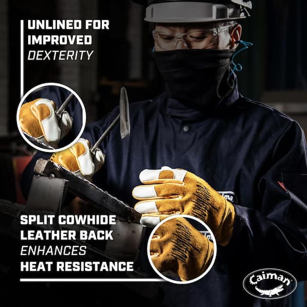 Caiman Large Gold Ergonomic Cow Grain Multi-Task Welding Gloves