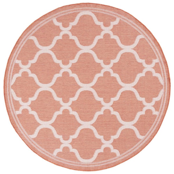 Bermuda Rust/Ivory 7 ft. x 7 ft. Round Border Trellis Indoor/Outdoor Area Rug