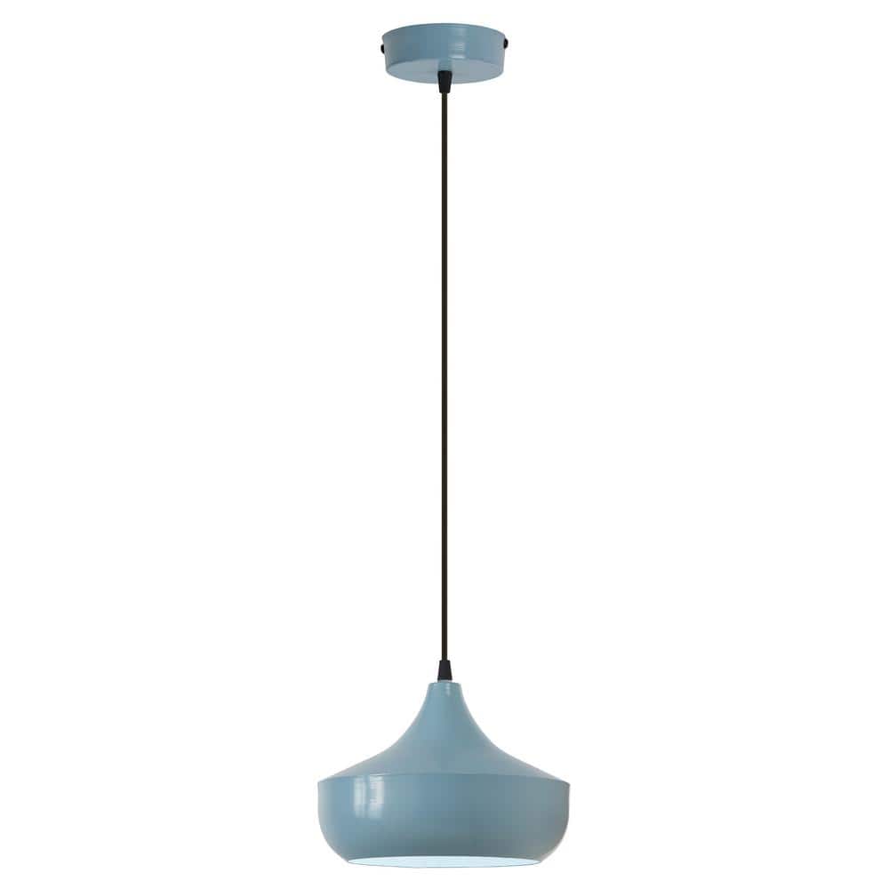 Powder Blue Metal Dome Pendant Light with Adjustable Height