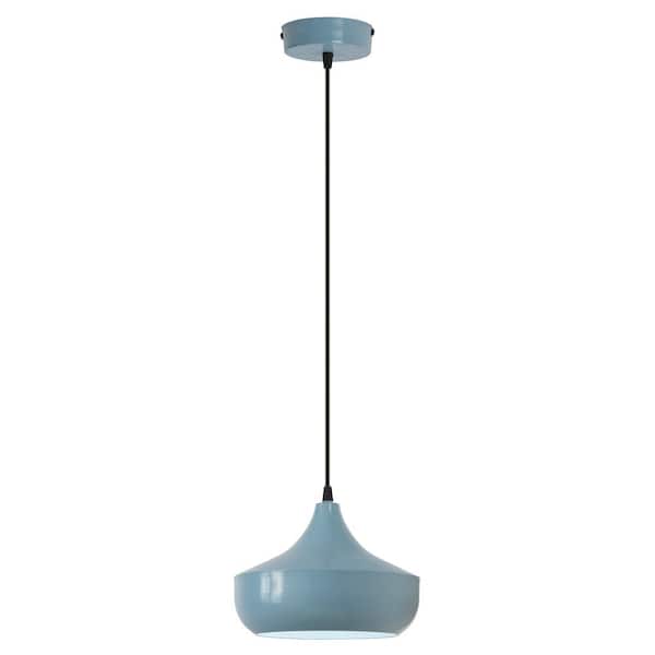 River of Goods Luke 40-Watt 1-Light Powder Blue Shaded Hanging Pendant Light with Metal Dome Shade