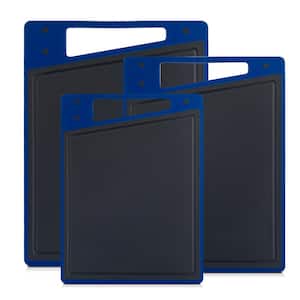 3-Piece Blue/Grey Assorted Plastic Cutting Board Set with Continuous Juice Groove