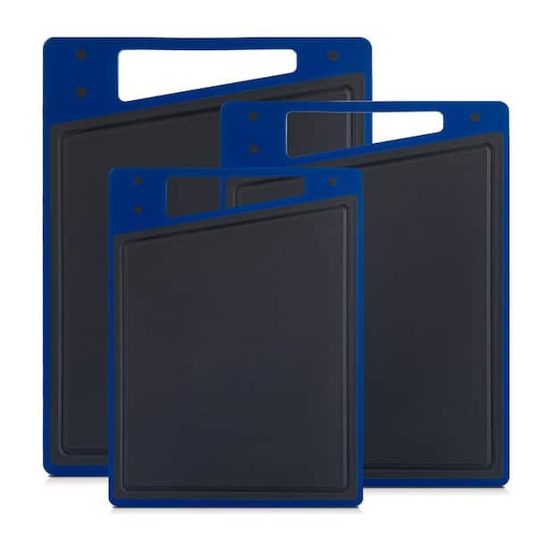 JoyJolt 3-Piece Blue/Grey Assorted Plastic Cutting Board Set with