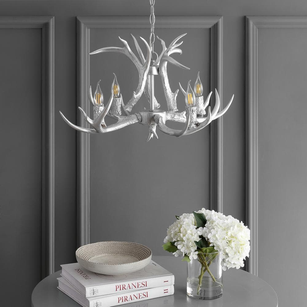 Eldora Rustic 26" Chrome Resin Antler 4-Light LED Chandelier