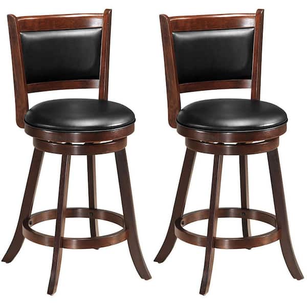 24 in. Swivel Counter Stool Wooden Dining Chair with Upholstered Seat Espresso Panel Back (Set of 2)