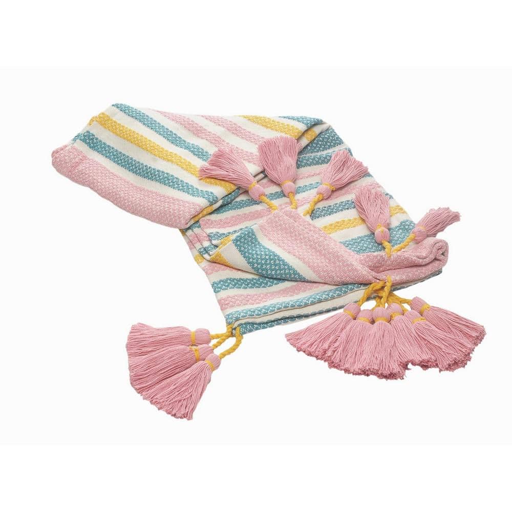 Coastal Striped Cotton Throw Blanket in Multi-Color, 50" x 60"
