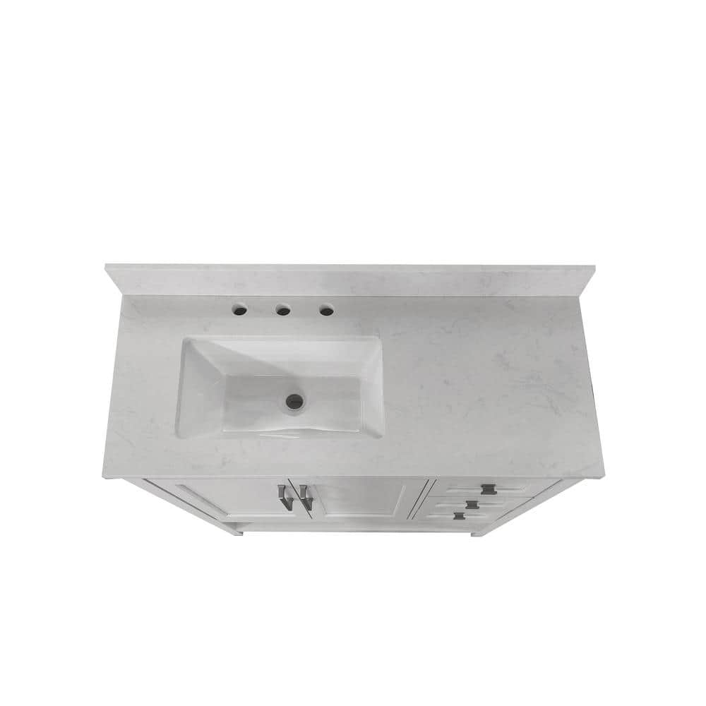 Vivien 42" White Composite Bathroom Vanity with Carrara Marble Top