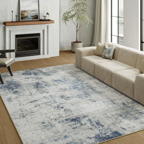 Rosemary Blue/Gray 9 ft. x 12 ft. Washable Modern Abstract Area Rug