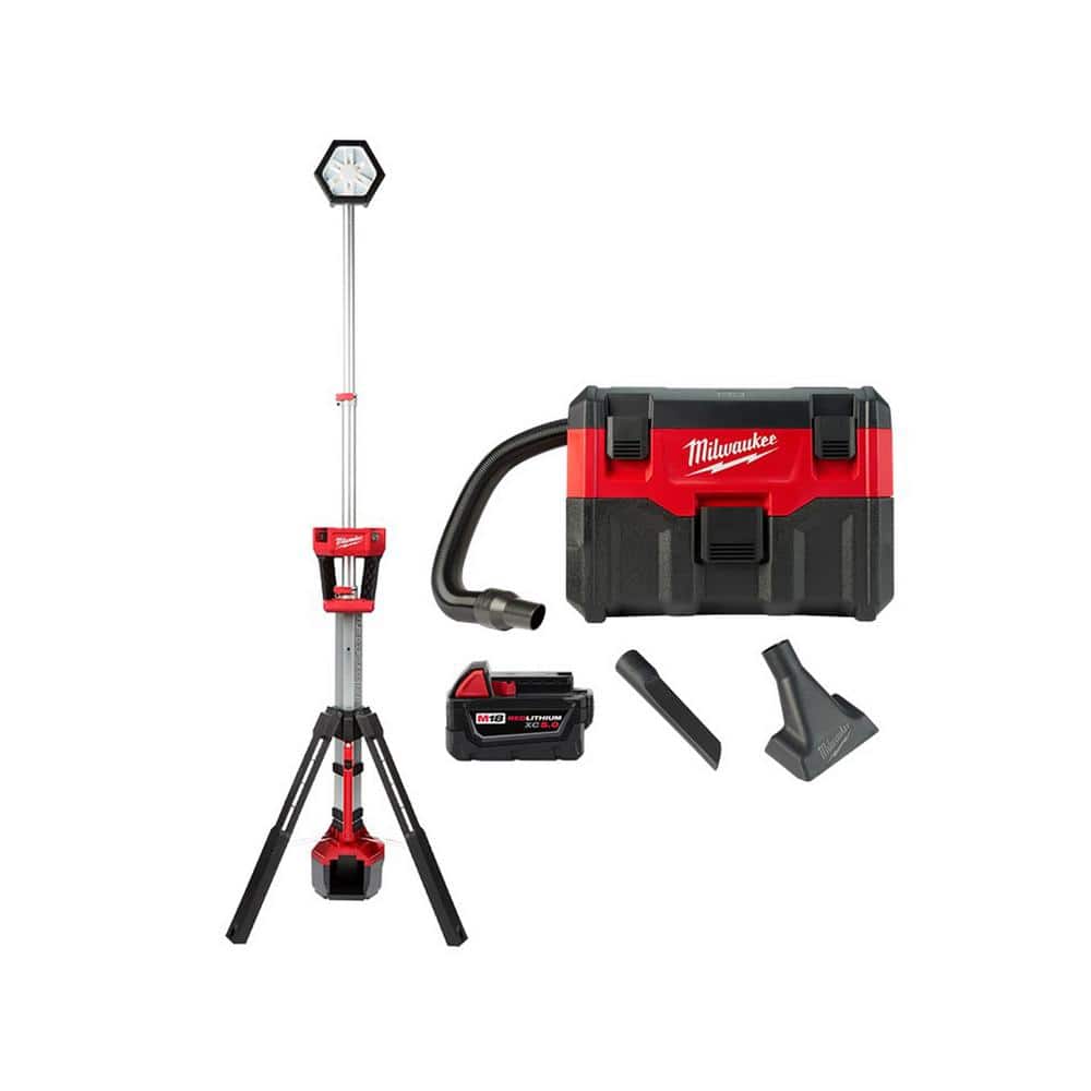 M18 18-Volt 2 Gal. Lithium-Ion Cordless Wet/Dry Vacuum with LED Tower Light and 5.0 Ah Battery price history on PriceWatchPro