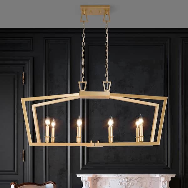 Uolfin Modern Gold Kitchen Candlestick Chandelier, 38 in. 8-Light Bedroom Ceiling Chandelier Light for Living and Dining Room