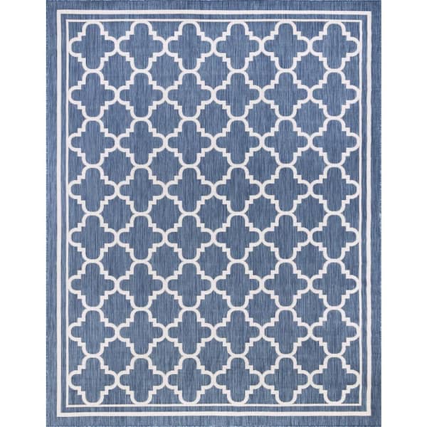 Tayse Rugs Eco Geometric Blue 8 ft. x 10 ft. Indoor/Outdoor Area Rug