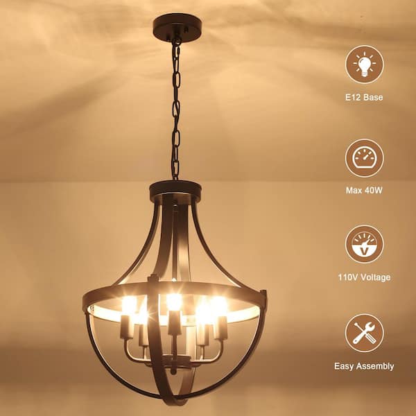 ADSENSTY 5-Light Black and Imitation Wood Grain Industrial