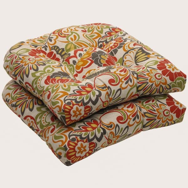 Pillow Perfect Floral 19 x 19 Outdoor Dining Chair Cushion in Green/Red (Set of 2)