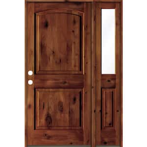 56 in. x 80 in. Knotty Alder 2 Panel Right-Hand/Inswing Clear Glass Red Chestnut Stain Wood Prehung Front Door