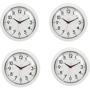 9.5 in.in Analog Glass Wall Clock -White, (4 Pack)
