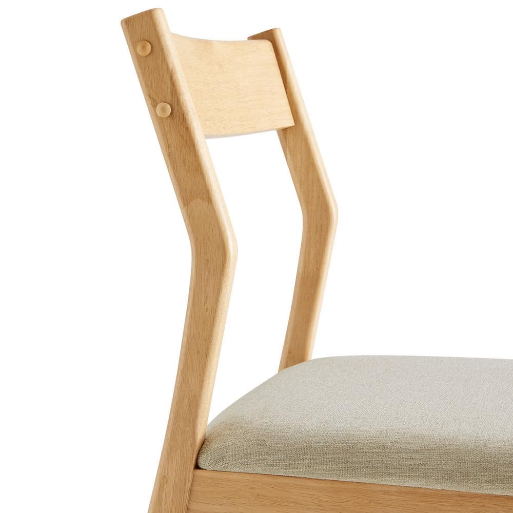 Natural Wood and Beige Upholstered Side Chair with Slat Back