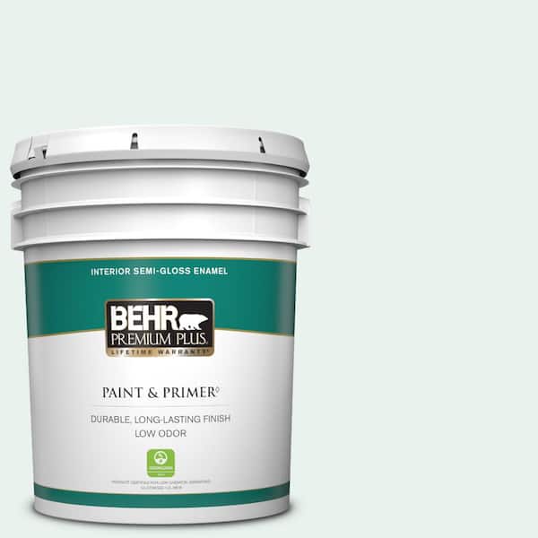 BEHR PREMIUM PLUS 5 gal. #W-B-520 Glacial Tint Semi-Gloss Enamel Low Odor Interior Paint & Primer