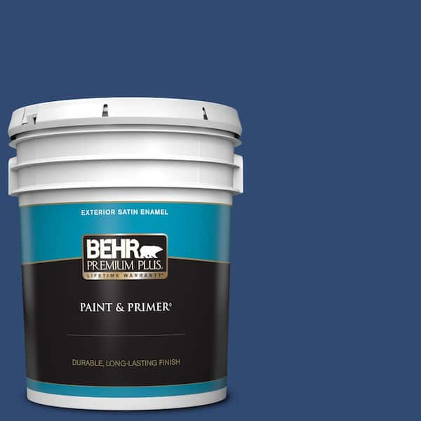 BEHR PREMIUM PLUS 5 gal. #S-H-590 Sailboat Satin Enamel Exterior Paint & Primer