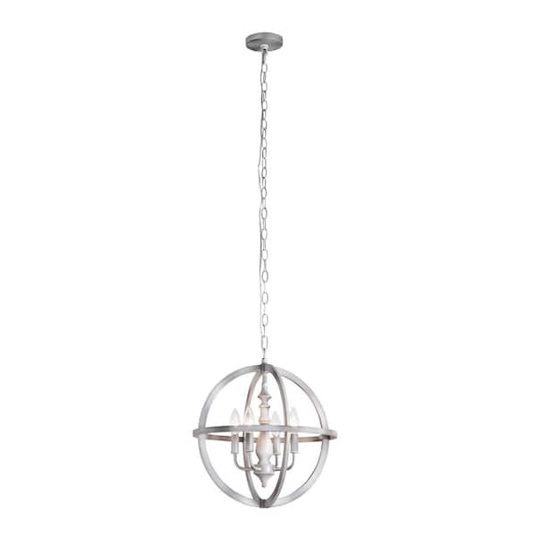 4-light Washed White Metal Sphere Chandelier Kitchen Island Pendant Light