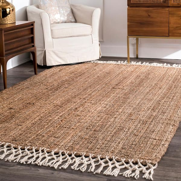 Raleigh Farmhouse Beige Fringed Jute 5 ft. x 8 ft. Area Rug