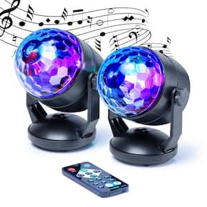 Sound Activated 6 in. Black Party Lights - Multi LED Lighting Modes Plus Rotating Speed Control (2-Pack)