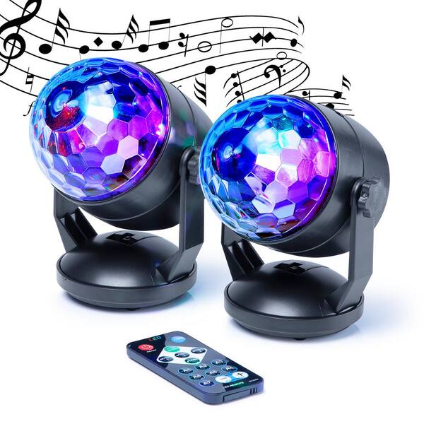 Merkury Innovations Sound Activated 6 in. Black Party Lights Multi-LED Lighting Modes Plus Rotating Speed Control (2-Pack)