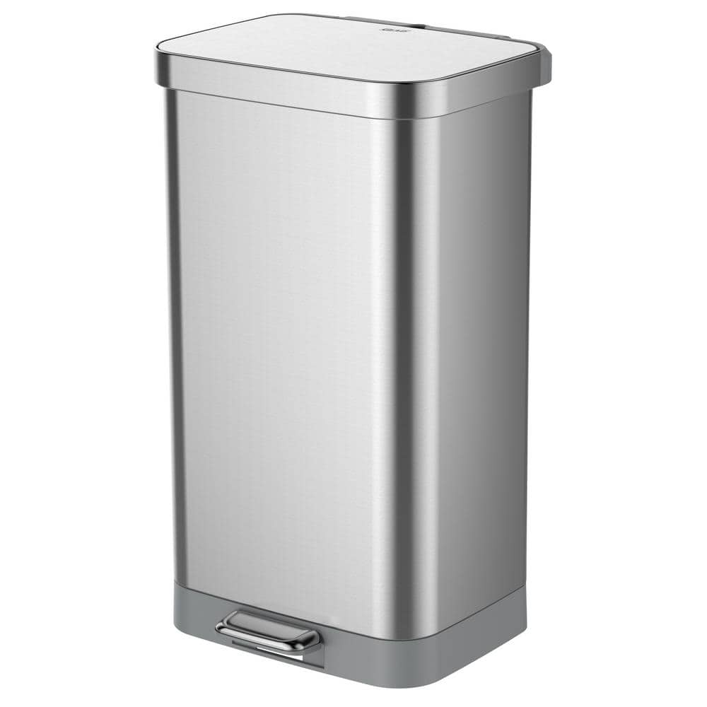 Glad 20 Gal. All Stainless Steel Step-On Large Metal Kitchen Trash Can with Clorox Odor Protection and Soft-Closing Lid, Silver