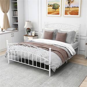 Metal Bed Frame Platform Mattress Foundation with Headboard and Footboard, Queen White