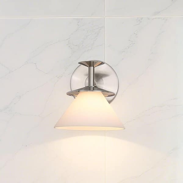 Tremolo 7-in. 1-light Brushed Nickel and Polished Nickel Vanity Light with Etched Opal Glass