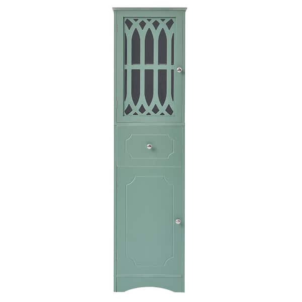 Hooseng 14.2 in. W x 16.5 in. D x 63.8 in. H Green MDF Linen Cabinet with Drawer and Doors