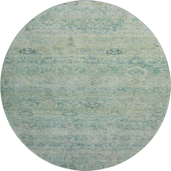 Mayfield Premium Machine Washable Abstract AMF2090 Teal 8 ft. x 8 ft. Round Rug