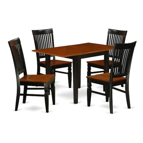 East West Furniture 5-Piece Black and Cherry Finish Solid Wood Top - Dining Room Set with Dropleaf - Seats 4