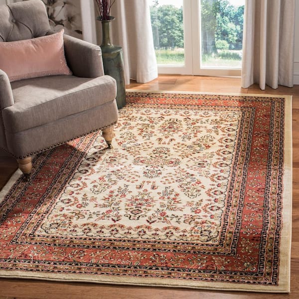 Lyndhurst Ivory/Rust 9 ft. x 12 ft. Border Antique Floral Area Rug