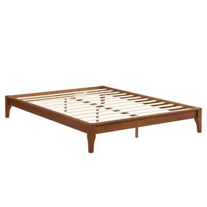 Brown Bamboo Frame Queen Platform Bed with Wood Slat Support