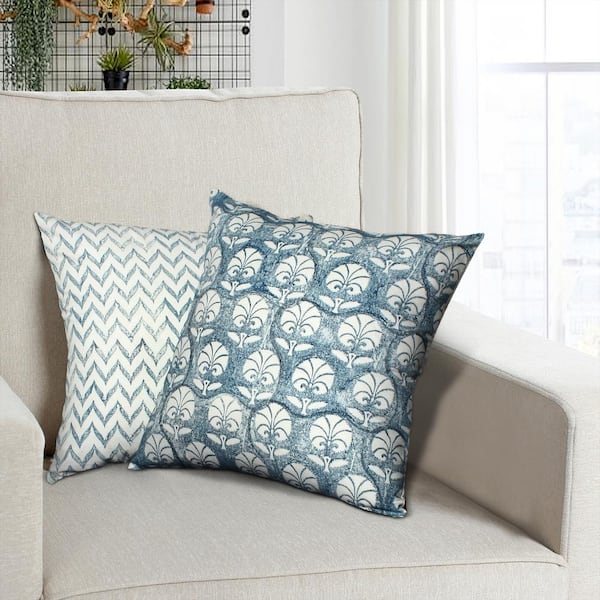18x18 Square Handwoven Accent Throw Pillow-Polycotton-Set of 2-White-Blue
