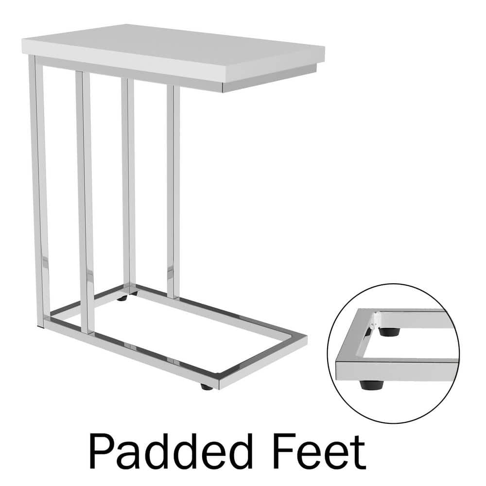 White and Chrome C-Shaped Sofa Side Tables Set of 2