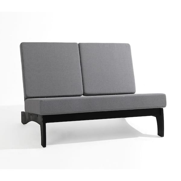Acacia Wood Black Frame Outdoor Club Armless Loveseat with Gray Cushions (Set of 1)