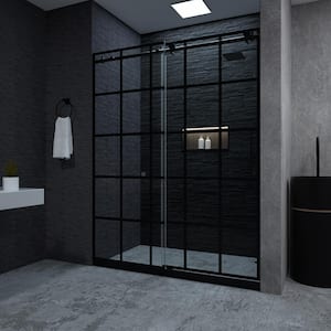 Ruhr 60 in. W x 76 in. H Sliding Semi-Frameless Shower Door in Matte Black with Patterned Glass