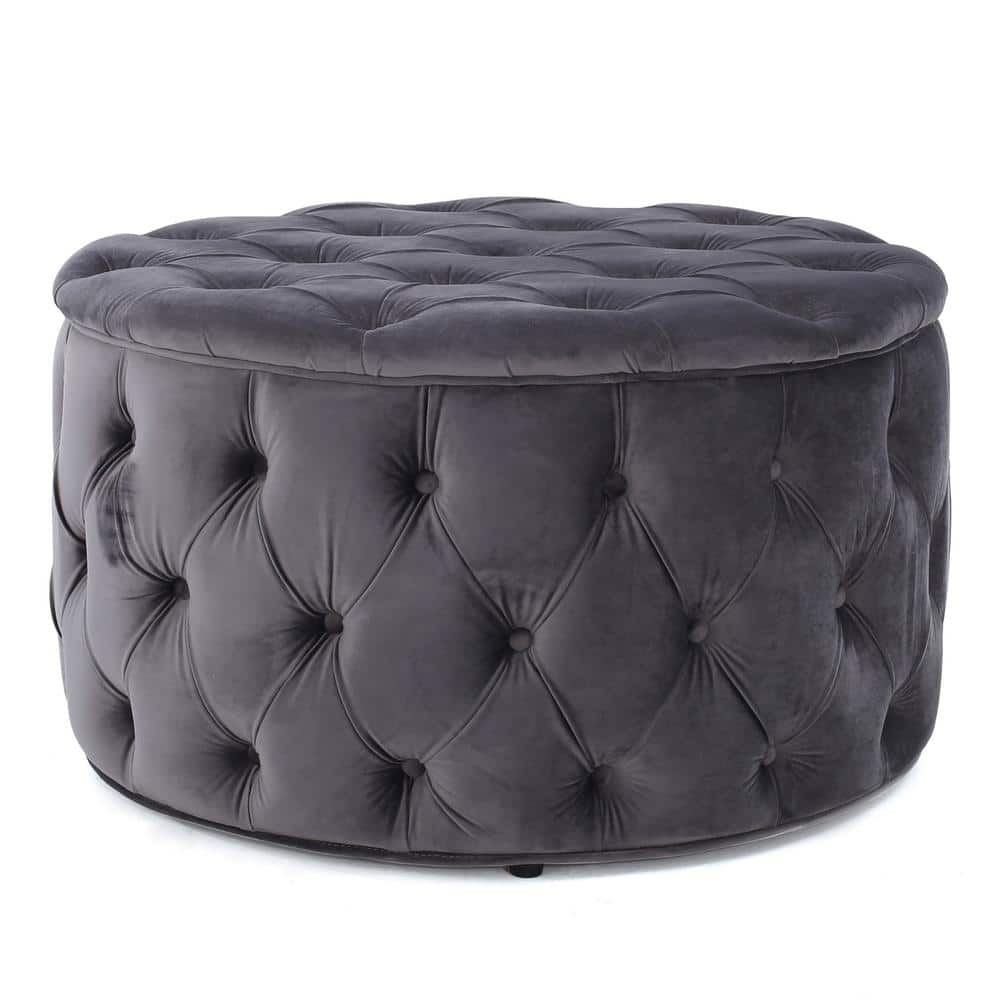 Dunnes Stores  Grey Velvet Ottoman With Storage and Lid