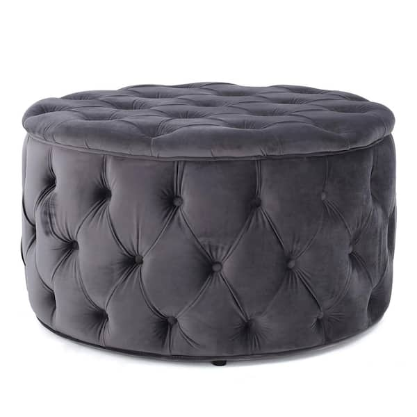 Noble House Aaden Grey New Velvet Tufted Ottoman