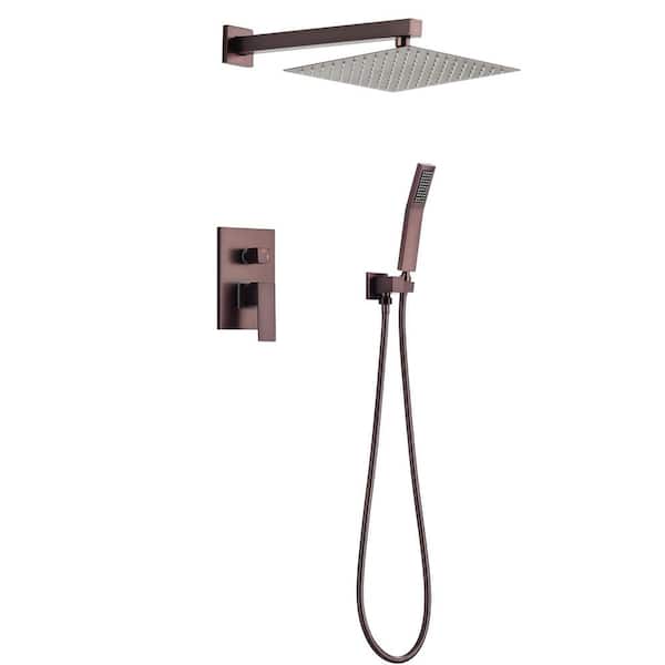 Unbranded Single Handle 10''2-Spray Shower Faucet with Hand Shower, Wall Mount 1.5 GPM with Drip Free in. Oil Rubbed Bronze