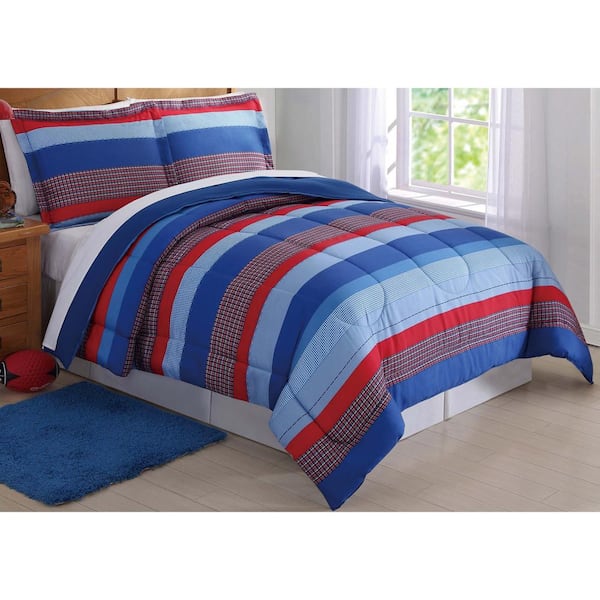 My World Sebastian 3-Piece Blue Stripe Queen Comforter Set